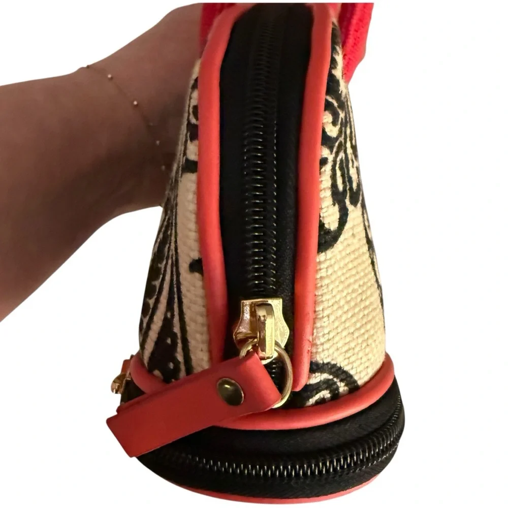 Spartina 449 Daufuskie Island Cosmetic Case Natural Black Pink Leather Trim New